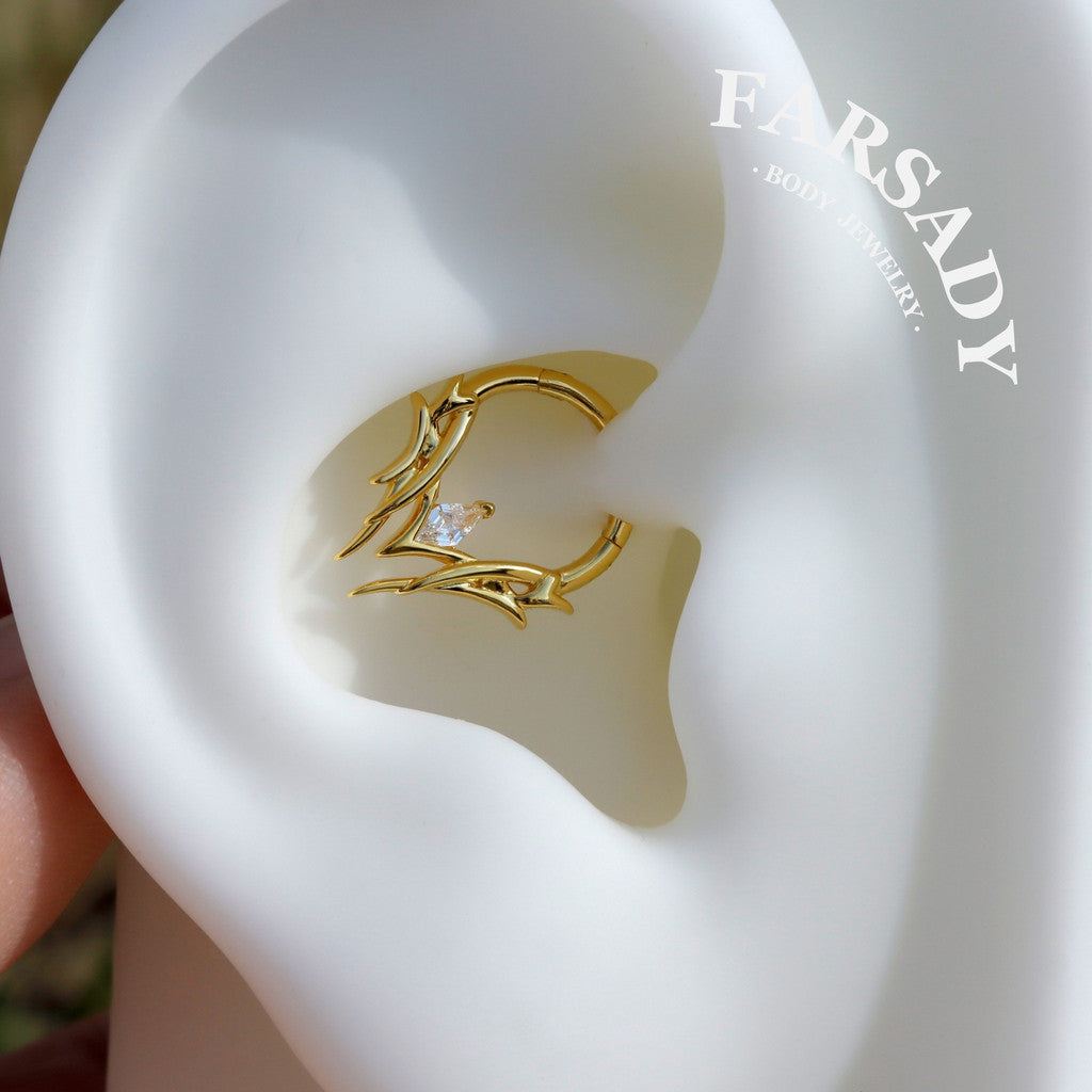 Argent Briar - 925 Silver CZ Hinged Clicker Hoop / Fits 16G Septum Ring Helix Conch Daith Earring