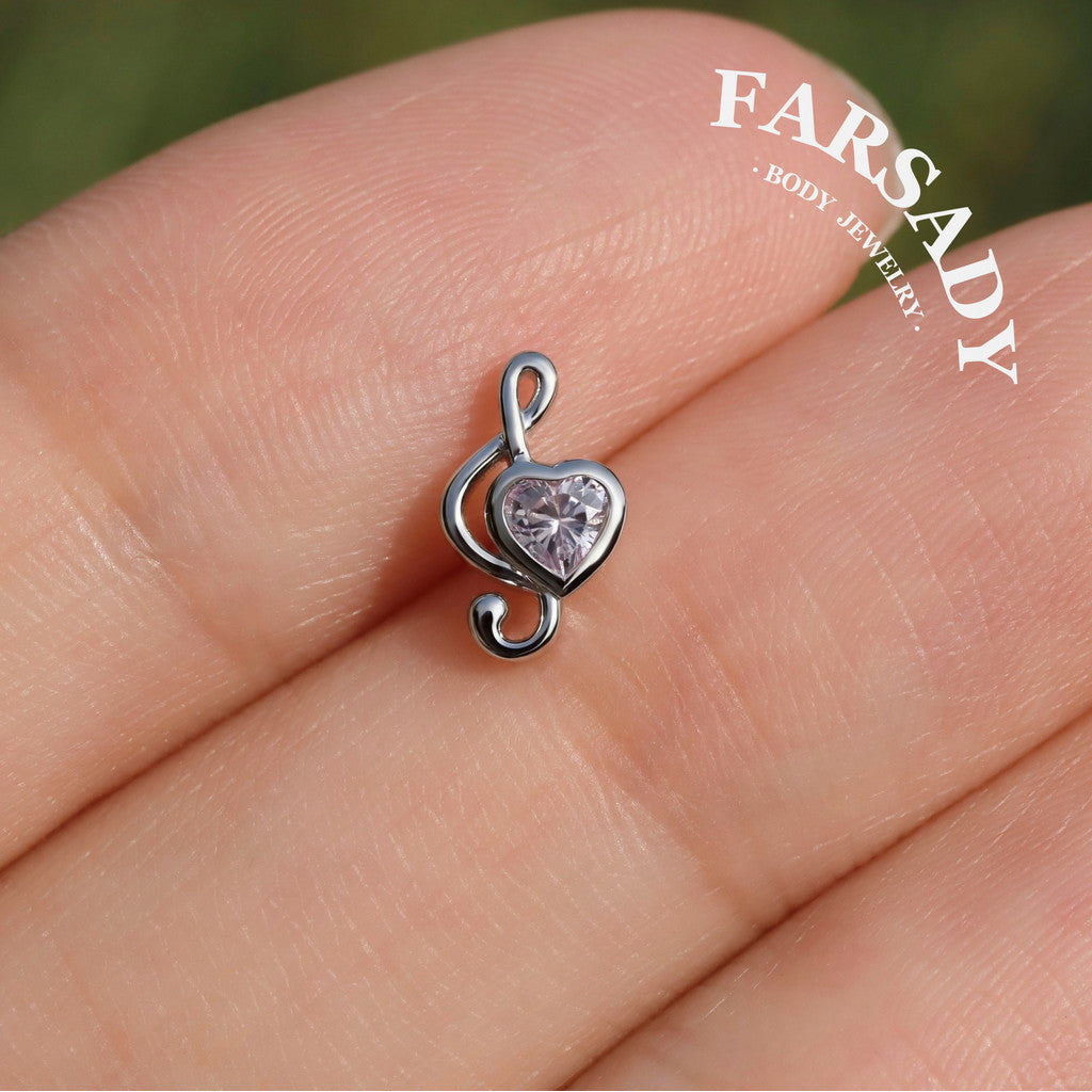 Loving Clef - 925 Silver Threadless Stud / Fits Cartilage Helix Tragus Lobe Nostril Piercing