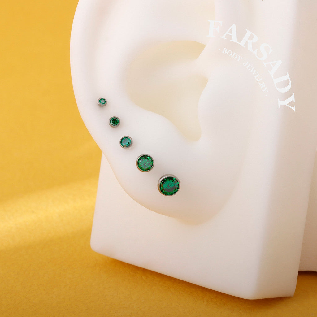 Gradient Color Zircon - F136 Titanium Colorful CZ Replacement Tops / Fits Threadless Ear Studs
