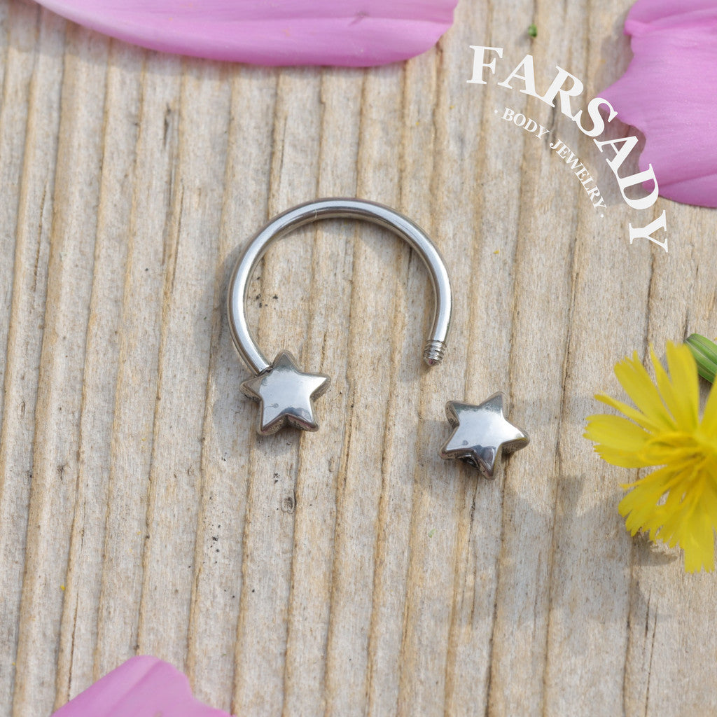 Twin Star - Curved Barbell Ring / Fits 16G Septum Ring Helix Conch Daith Earring
