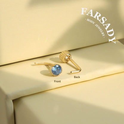 Multi-Color CZ - Solid 14K Gold L-Shape Stud / Fit 20G Nostril Piercing