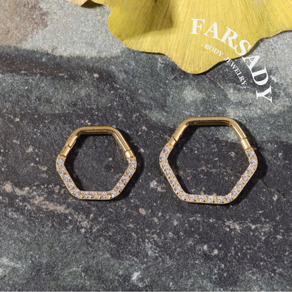 Honey Frame - CZ Hinged Clicker Hoop / Fits 16G Septum Ring Helix Conch Cartilage Earring