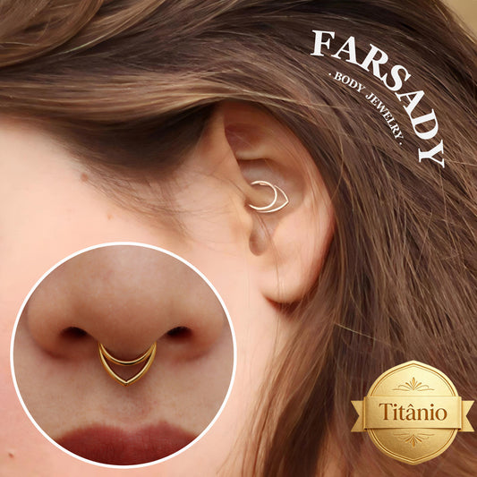 16G Titanium Stacked Septum Ring / Double Septum Clicker / Layered Septum Piercing / Silvery Hinged Septum Hoop / Double Septum Body Jewelry