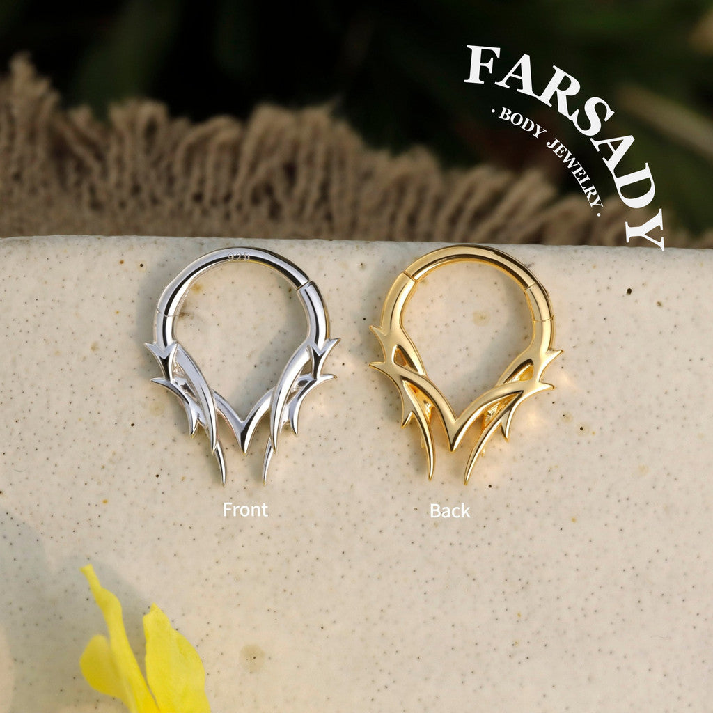 16G Sterling Silver Thron Septum Ring in Sterling Silver, Own Design Daith Hoop Earring, Minimalist Hinged Septum Jewelry, 1.2*8mm Helix Conch Lobe Tragus Ring