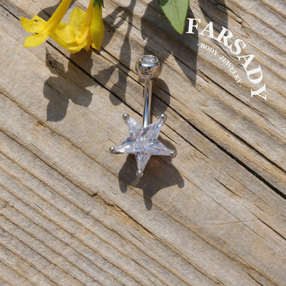 14G S925 Sterling Silver Star Clear CZ Belly Button Ring 6mm 8mm 10mm Navel Piercing Jewelry Easy Insert Non Healed Piercing Friendly Daily Wear Gift for Women