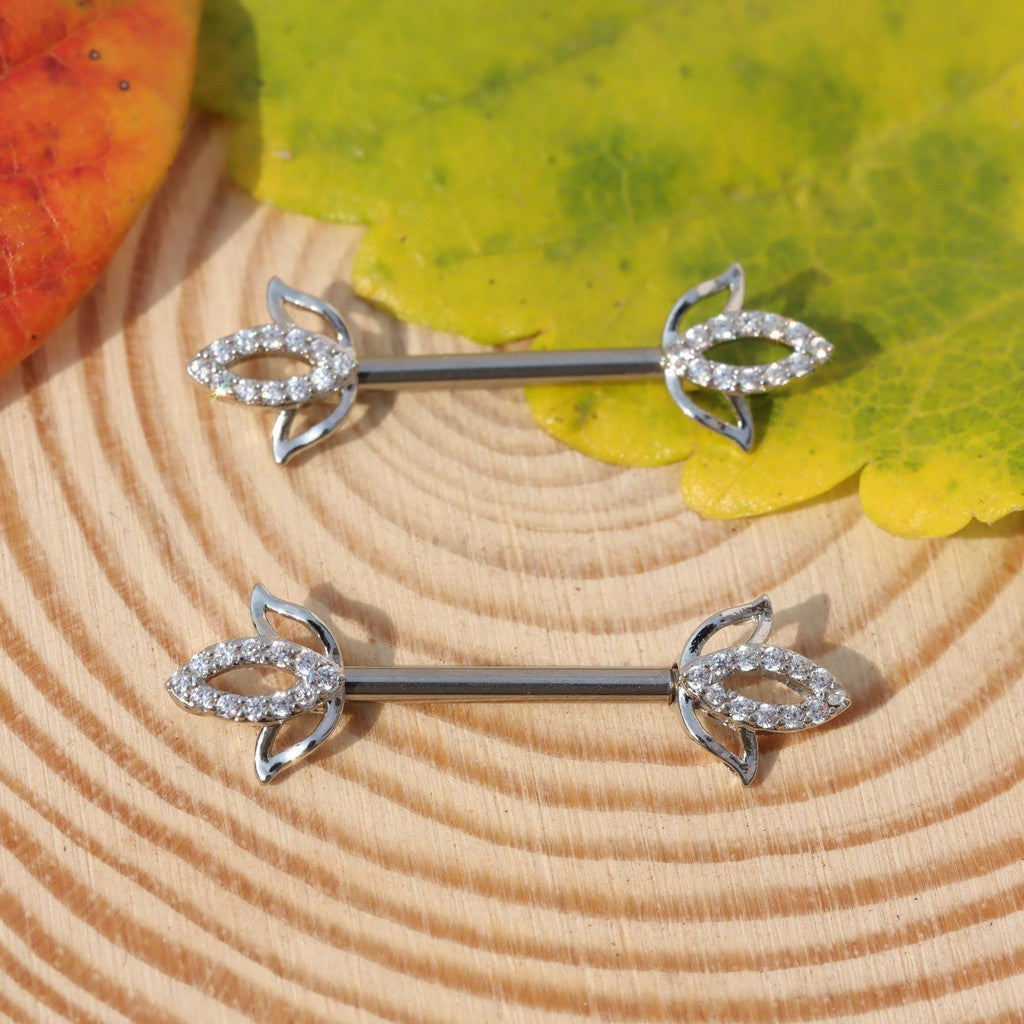 Hollow Lotus - 2PCS Clear CZ Straight Barbell / Fits 16G Chest Piercing Nose Bridge