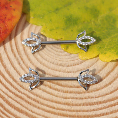 Hollow Lotus - 2PCS Clear CZ Straight Barbell / Fits 16G Chest Piercing Nose Bridge