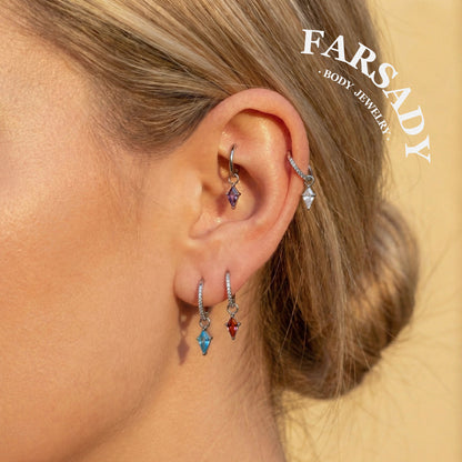 Polaris Gem Teardrop - F136 Titanium Colorful CZ Dangle Charm / Interchangeable Hoop Earring Pendant for Helix Daith Cartilage Piercing