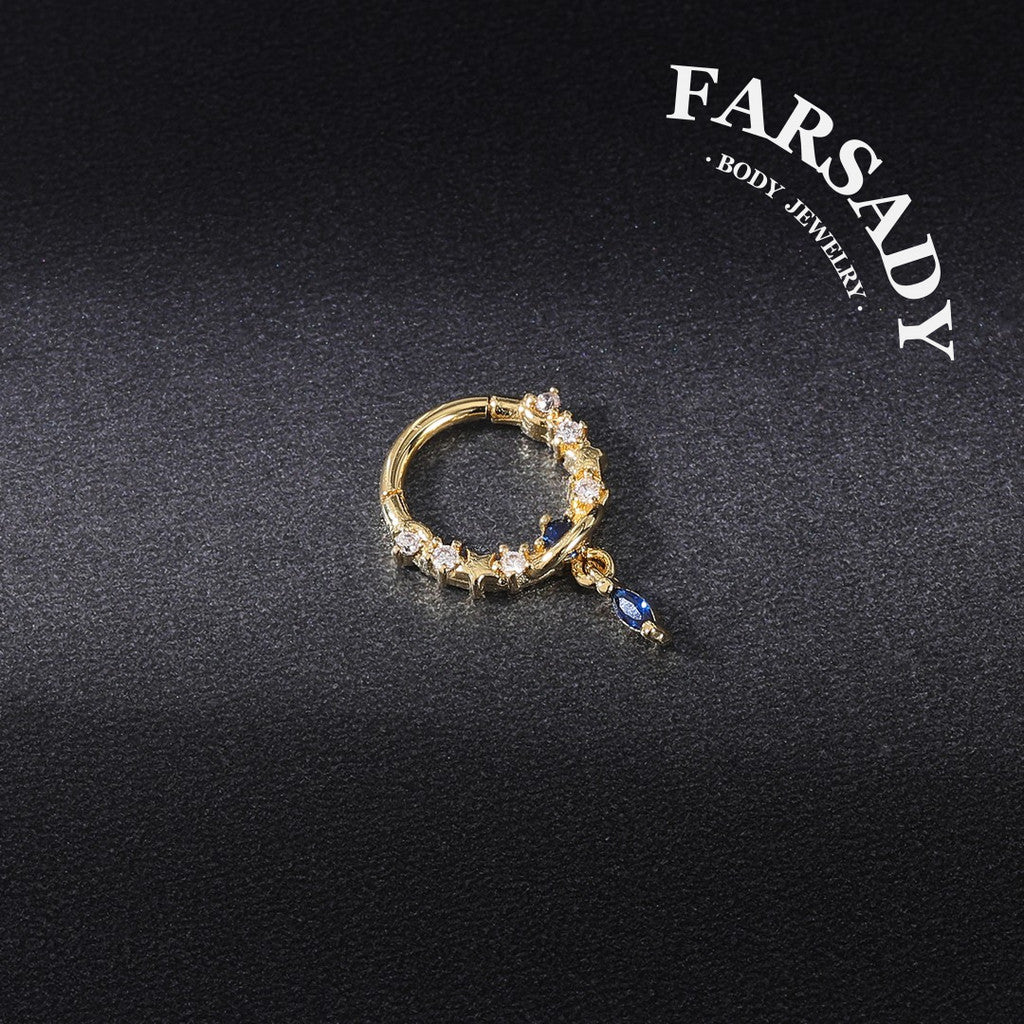 Star Tear - CZ Dangle Hinged Clicker Hoop / Fits 16G Septum Ring Helix Conch Cartilage Earring