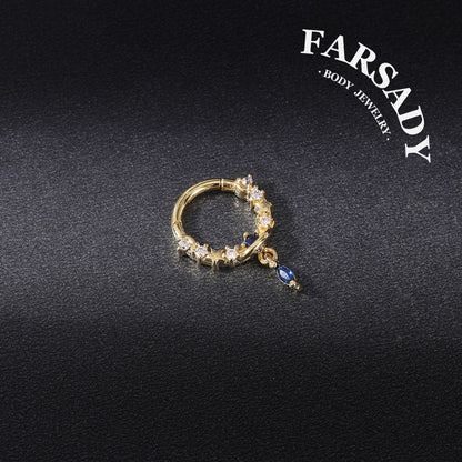 Star Tear - CZ Dangle Hinged Clicker Hoop / Fits 16G Septum Ring Helix Conch Cartilage Earring