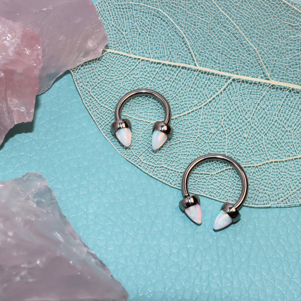 Opal Spike - F136 Titanium Internally Threaded Curved Barbell Ring / Fits 16G Septum Ring Helix Conch Daith Earring