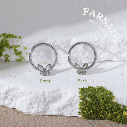 Crystal Flutter - F136 Titanium Hinged Clicker Hoop / Fits 16G Septum Ring Helix Conch Cartilage Earring