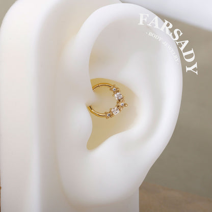 Clover Crest - 925 Silver Hinged Clicker Hoop / Fits 16G Septum Ring Helix Conch Daith Earring
