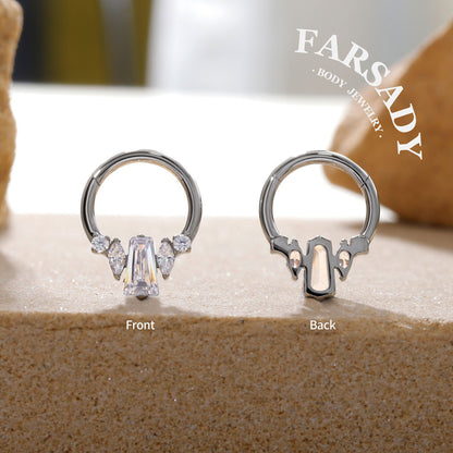 Crystal Obelisk - F136 Titanium Hinged Clicker Hoop / Fits 16G Septum Ring Helix Conch Cartilage Earring