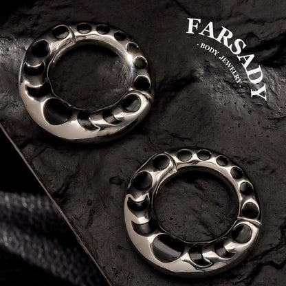 Moon Phases Ear Weights Hoop Magnetic Lock Silvery 316L Steel Ear Hangers 2G Circle Weights Heavy Piercing Earrings for Stretched Ear