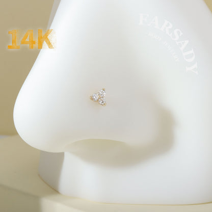 Snow Floret - Solid 14K Gold L-Shape Stud / Fit 20G Nostril Piercing
