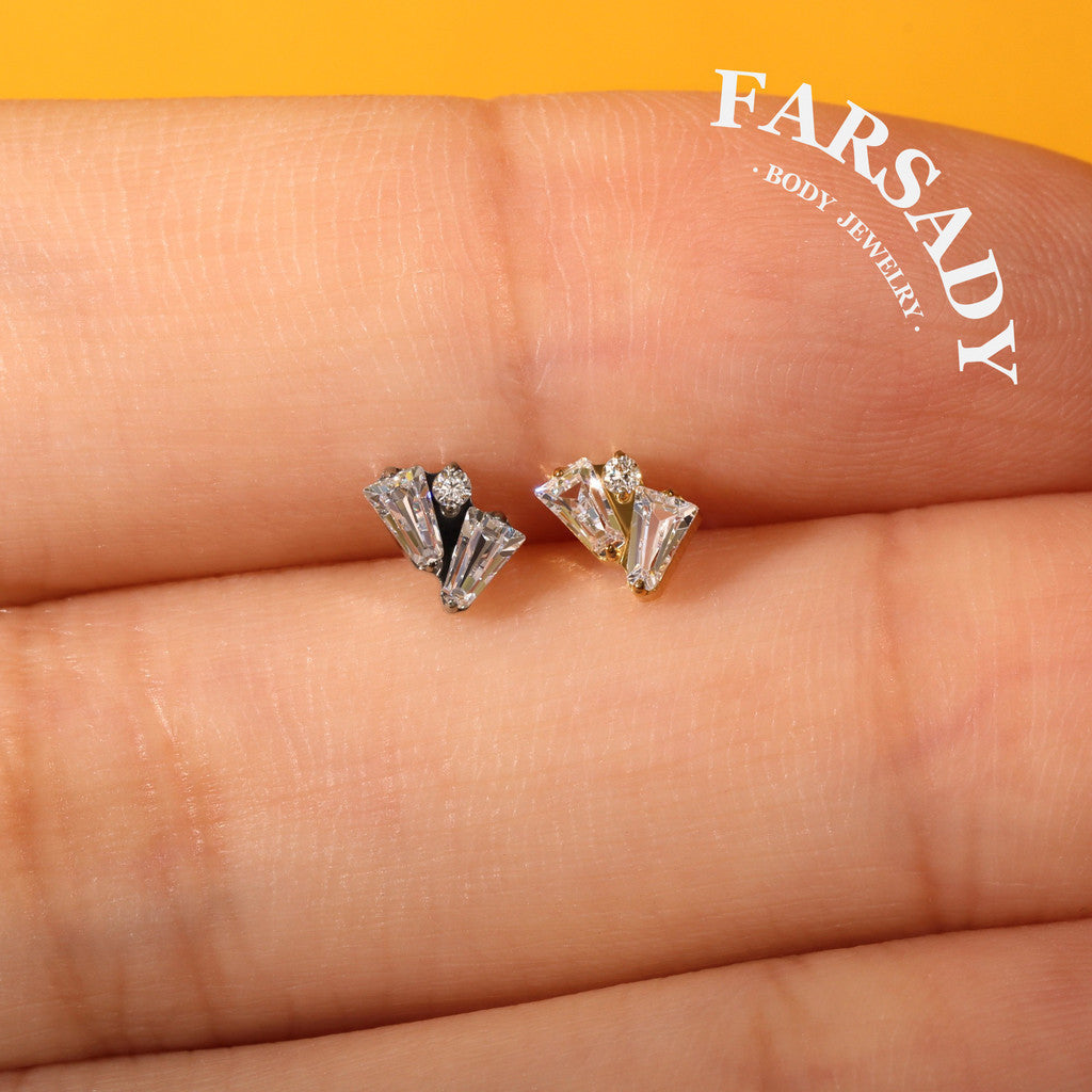 Twin Trapezoid - F136 Titanium Colorful CZ Replacement Tops / Fits Internal Thread Ear Studs