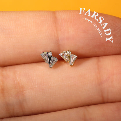Twin Trapezoid - F136 Titanium Colorful CZ Replacement Tops / Fits Internal Thread Ear Studs