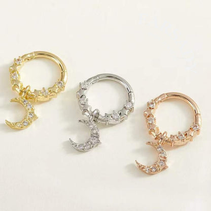 Moon Star - CZ Dangle Hinged Clicker Hoop / Fits 16G Septum Ring Helix Conch Cartilage Earring