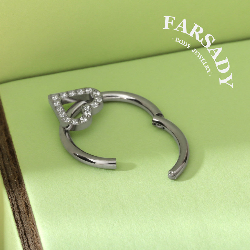 Hollow Heart - ASTM F136 Titanium Hinged Clicker Hoop / Fits 16G Septum Ring Helix Conch Cartilage Earring