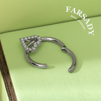 Hollow Heart - ASTM F136 Titanium Hinged Clicker Hoop / Fits 16G Septum Ring Helix Conch Cartilage Earring