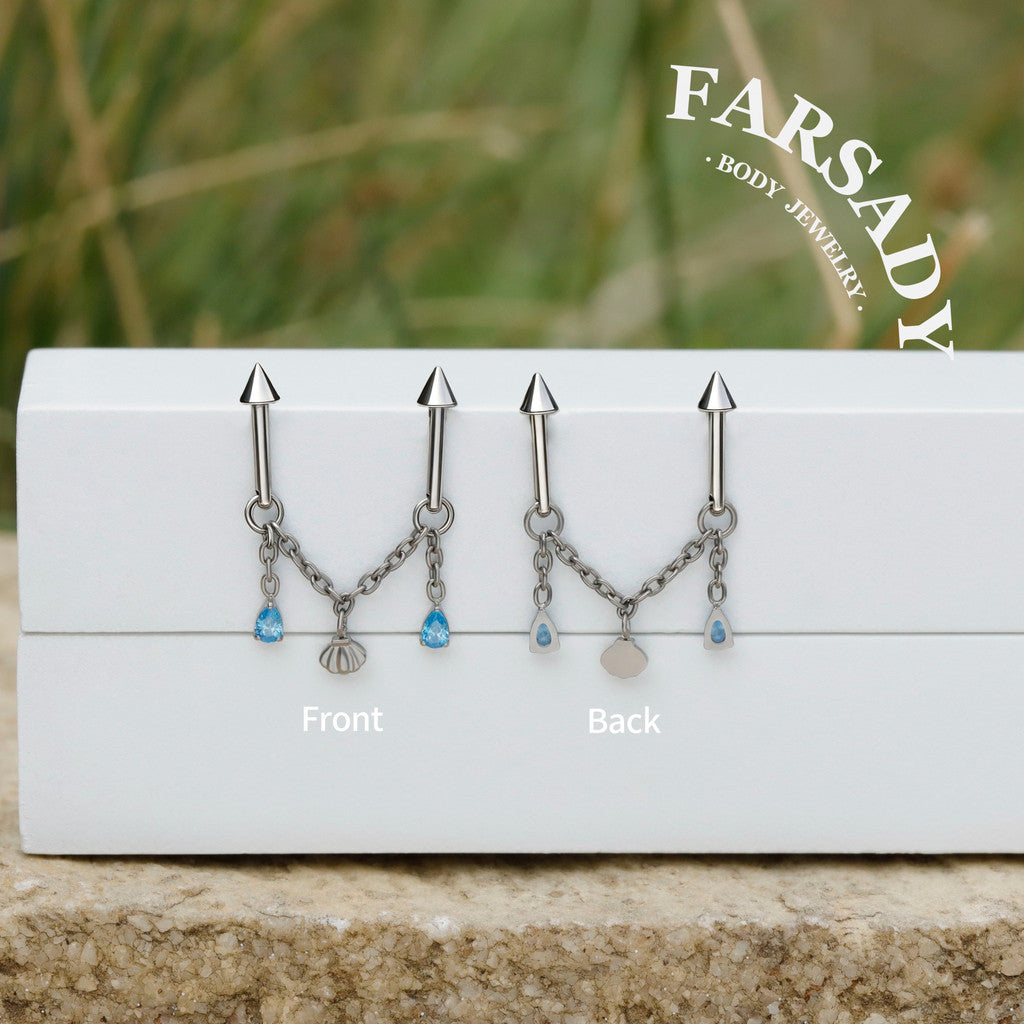 Tide Shell - F136 Titanium Internally Threaded Stud / Fits Double Vertical Helix Piercing