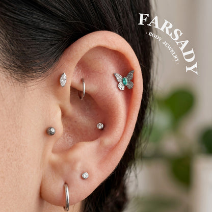 Frost Butterfly - F136 Titanium Internally Threaded Stud / Fits Cartilage Helix Tragus Lobe Nostril Piercing