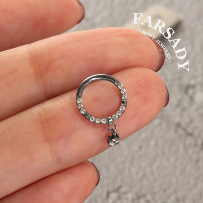 Dangle Crest - ASTM F136 Titanium Hinged Clicker Hoop / Fits 16G Septum Ring Helix Conch Cartilage Earring