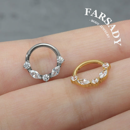 Elongate Bloom - ASTM F136 Titanium Hinged Clicker Hoop / Fits 16G Septum Ring Helix Conch Cartilage Earring