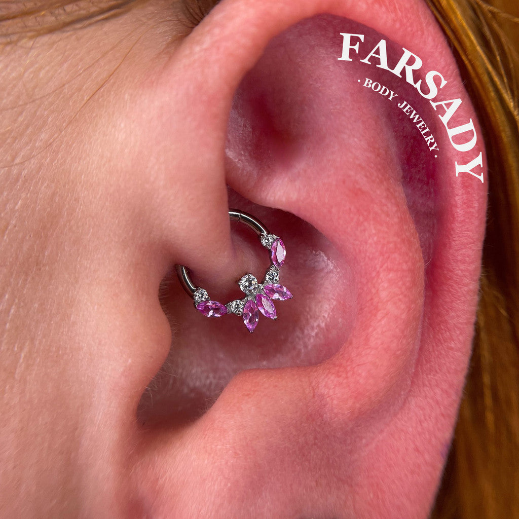 Blossom Petal - F136 Titanium Hinged Clicker Hoop / Fits 16G Septum Ring Helix Conch Cartilage Earring