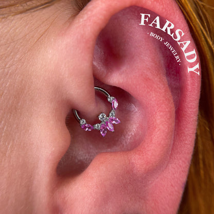 Blossom Petal - F136 Titanium Hinged Clicker Hoop / Fits 16G Septum Ring Helix Conch Cartilage Earring