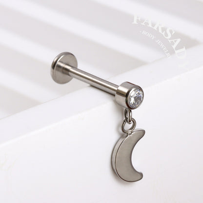 Moon Whisper - F136 Titanium Internally Threaded Stud / Fits Cartilage Helix Tragus Lobe Piercing