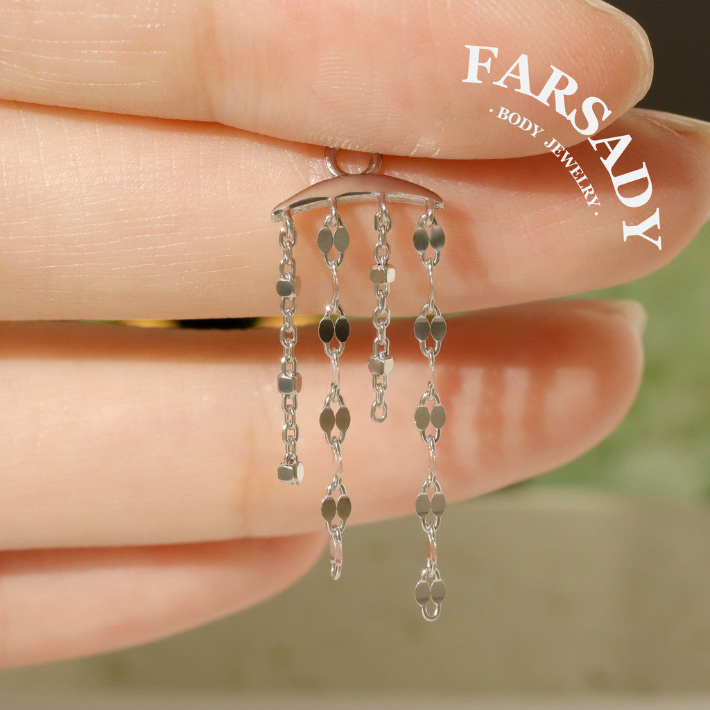 Silver Stream Tassel - 925 Sterling Silver Red CZ Dangle Charm / Interchangeable Hoop Earring Pendant for Helix Daith Cartilage Piercing