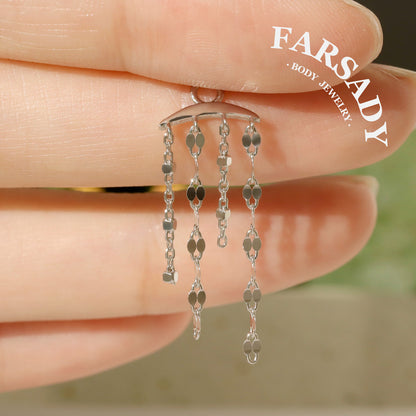 Silver Stream Tassel - 925 Sterling Silver Red CZ Dangle Charm / Interchangeable Hoop Earring Pendant for Helix Daith Cartilage Piercing
