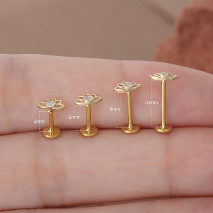 Crimson Lotus - Solid 14K Gold Threadless Stud / Fits Cartilage Helix Tragus Lobe Nostril Piercing
