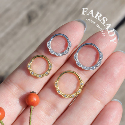 16G Flower Septum Ring Hinged CZ Nose Piercing Hoop Daith Helix Earring Daily Wear Body Jewelry Gift Packaged Perfect Gift for Her