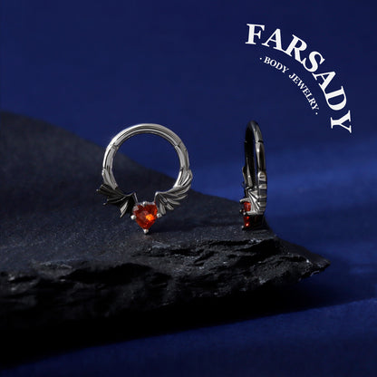 16G Angel Vs Devil Septum Ring S925 Sterling Silver Red CZ Heart Septum Jewelry Hinged Heart Daith Ear Hoop Gothic Helix Piercing Daily Wear Gift for Her