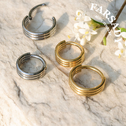 16G Titanium Triple Line Nose Ring & Hoop Earring | Body Jewelry For Septum, Helix, Conch, Daith, Rook, Tragus | Elegant Minimalist Piercing for Daily Wear with Gift Packaging