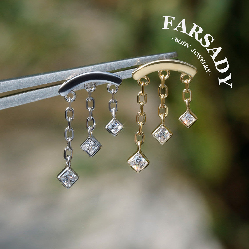 Triple Square CZ Hidden Helix Earring Stud: S925 Silver Floating Helix Piercing Jewelry, Titanium Threadless Post Back, Flat Back Earrings