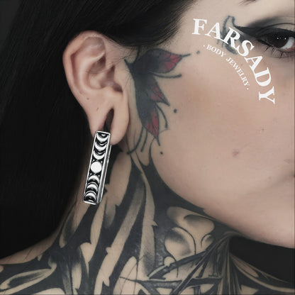 Moon Phase Ear Weights 0G 7mm Silvery Steel Ear Hanger Ear Stretched Jewelry Weighted Dangle Lobe Weights Piercing Ear Plug Gauges Ear Expander Fashion Body Jewelry