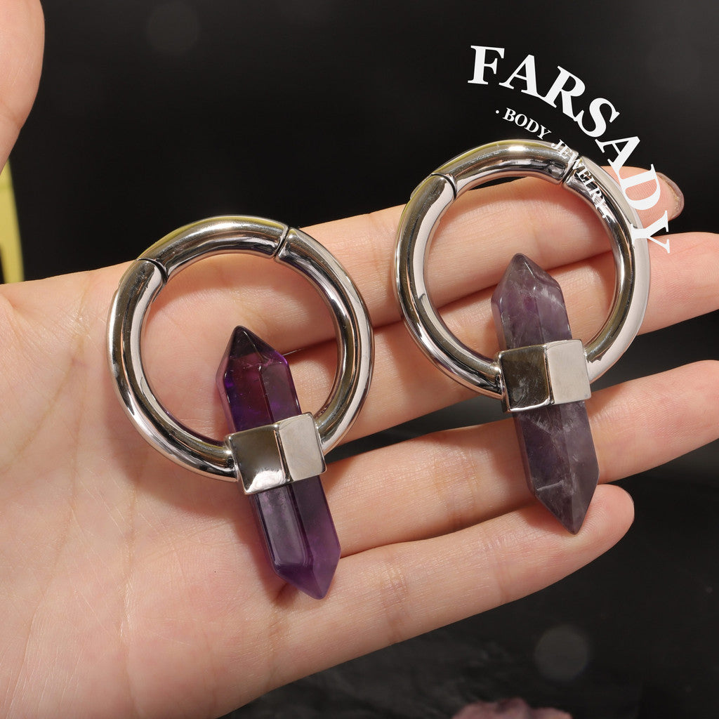 Amethyst Lenis - 316L Magnetic Hinged Ear Weights / Fits 3G 2G Stretched Ear Lobes Tunnels Plugs