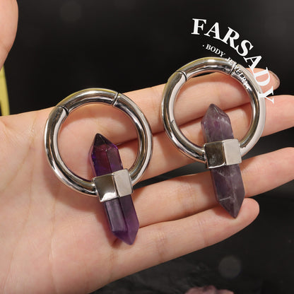Amethyst Lenis - 316L Magnetic Hinged Ear Weights / Fits 3G 2G Stretched Ear Lobes Tunnels Plugs