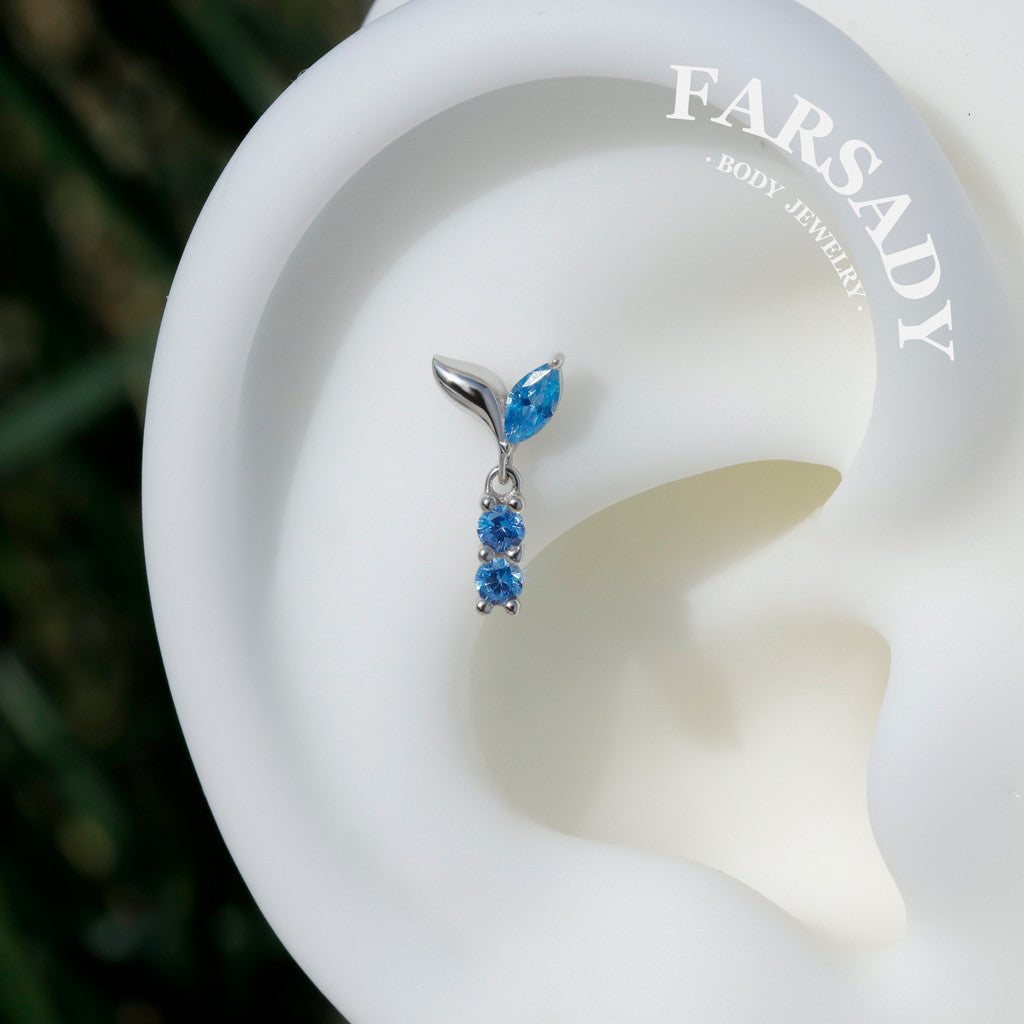 Azure Sprout - 925 Silver Threadless Stud / Fits Cartilage Helix Tragus Lobe Earring