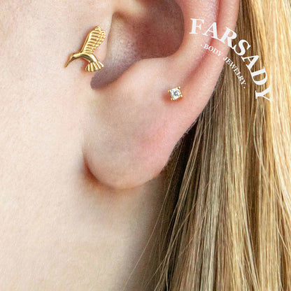 Winged Hush - F136 Titanium Internally Threaded Stud / Fits Cartilage Helix Tragus Lobe Nostril Piercing
