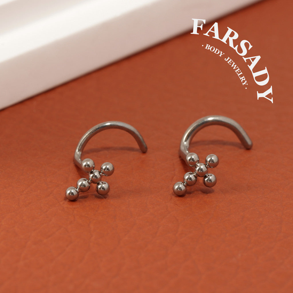 Sphere Cross  - F136 Titanium Screw End Stud / Fit 18G 20G Nose Ring