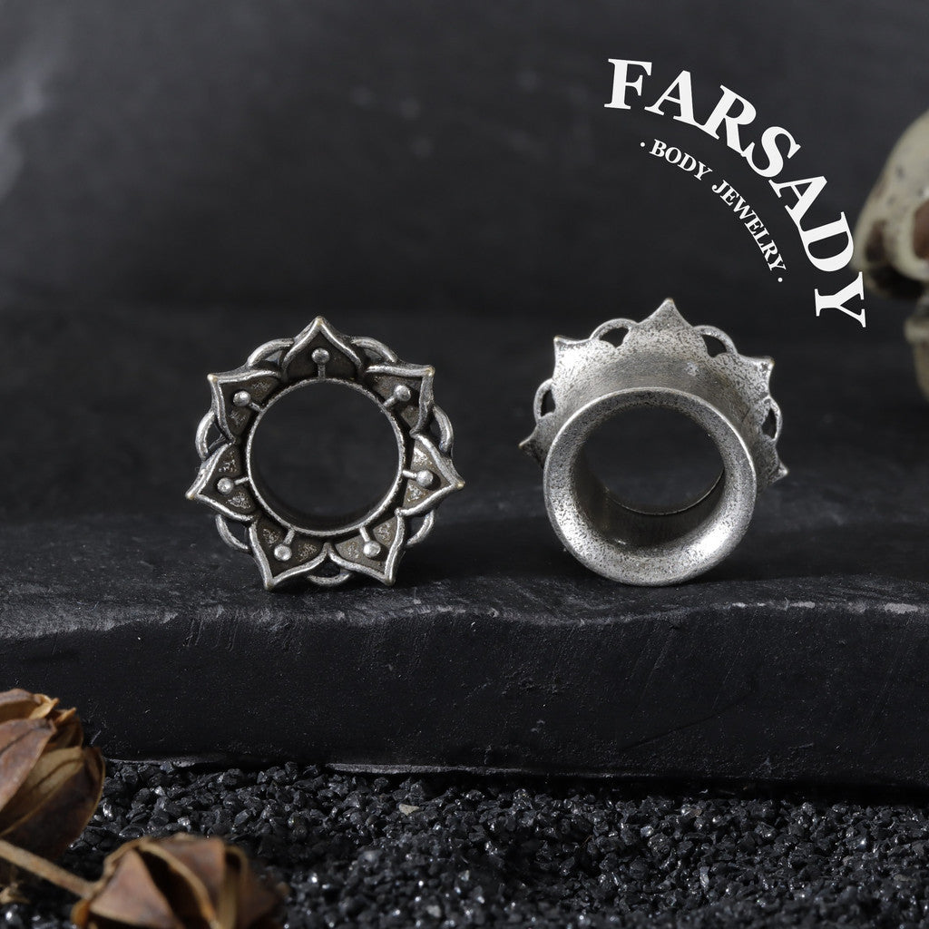 Dark Lotus - 316L Ear Tunnels / Fits Stretched Ear Lobes Plugs