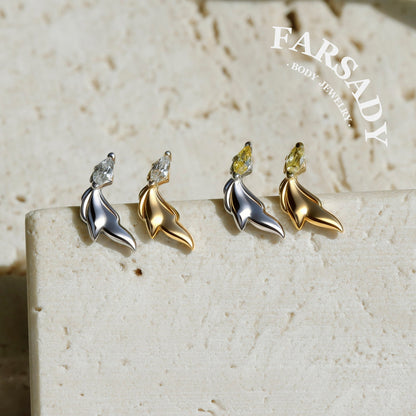 Golden Koi - 925 Silver Threadless Stud / Fits Cartilage Helix Tragus Lobe Nostril Piercing