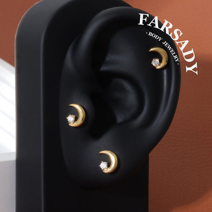 Lunar Spark - F136 Titanium Internally Threaded Stud / Fits Cartilage Helix Tragus Lobe Nostril Piercing