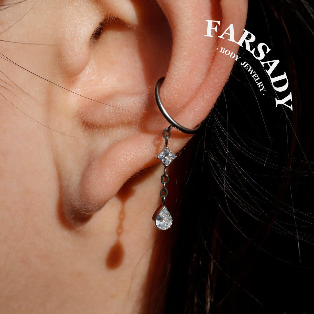 Elegant Titanium Teardrop Dangle Conch Earring, 18K Real Gold Plated Helix Ring, Hypoallergenic Waterproof Piercing Jewelry, 16G 8mm/10mm
