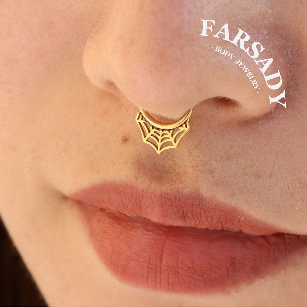 16G Spiderweb Hinged Septum Ring/Nose Ring Clicker/Sentulum Piercing Jewelry/Daith Earring Hoop/Helix Clicker Silvery Golden 1.2*8mm/10mm